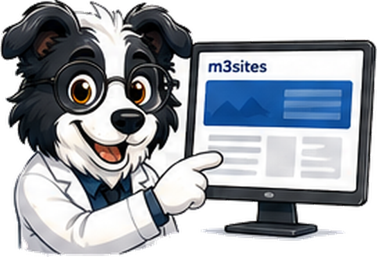 Max, mascote da m3sites — Estratégia antes de design.